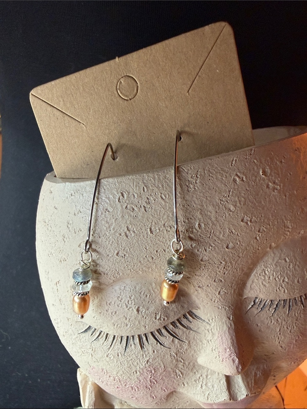Silver Drop Earrings with Gold Pearl Bead